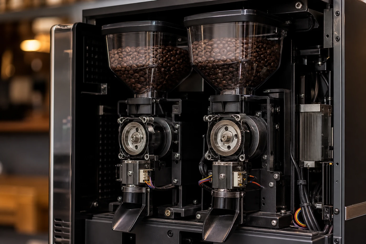 Dual grinders inside a commercial super-automatic